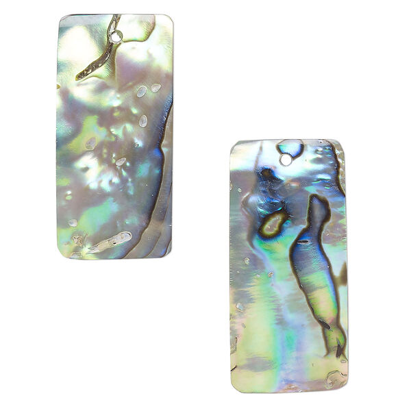 Focal, paua shell (natural), 30x13mm rectangle, Mohs hardness 3-1/2. Sold per pkg of 2. image number 0