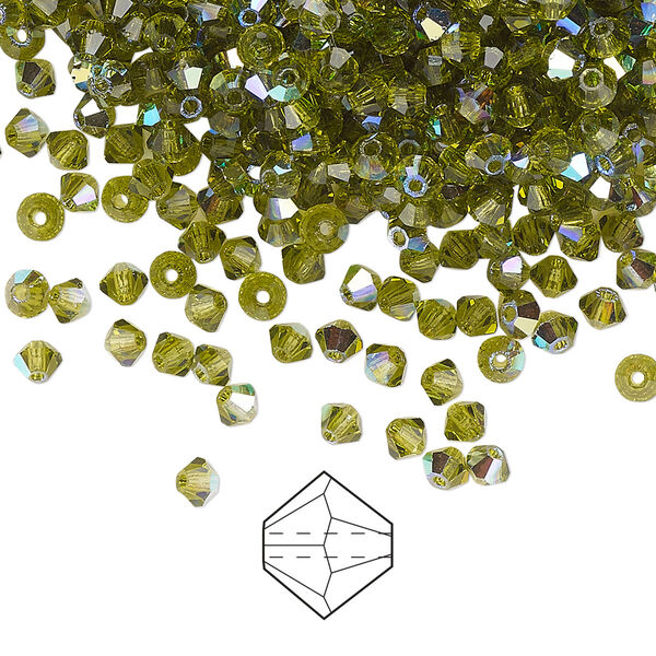 Bead 48pk olivine AB, Preciosa Czech crystal 3mm bicone image number 0