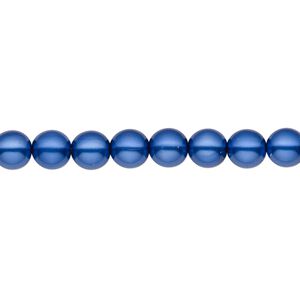 Bead, Czech pearl-coated glass druk, opaque royal blue, 6mm round. Sold per 15-1/2" to 16" strand.