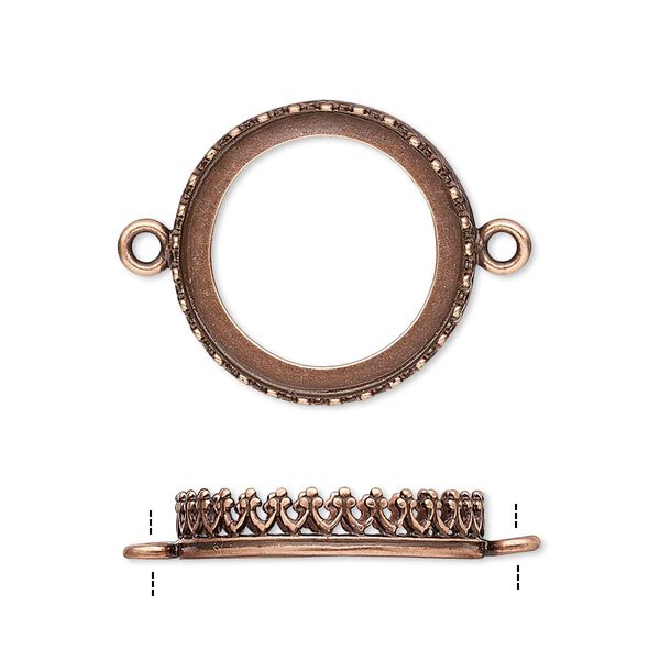 Link, JBB Findings, antique copper-plated brass, 20.5mm round with open back and decorative trim, 18mm round bezel setting. Sold per pkg of 2. image number 0