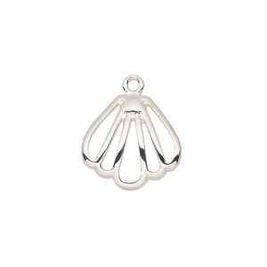 Charm, imitation rhodium-plated "pewter" (zinc-based alloy), 16mm single-sided clam shell. Sold individually.