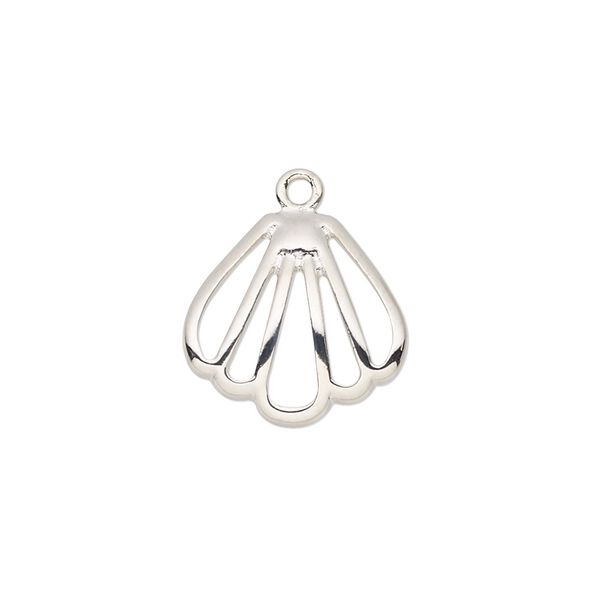Charm, imitation rhodium-plated "pewter" (zinc-based alloy), 16mm single-sided clam shell. Sold individually. image number 0