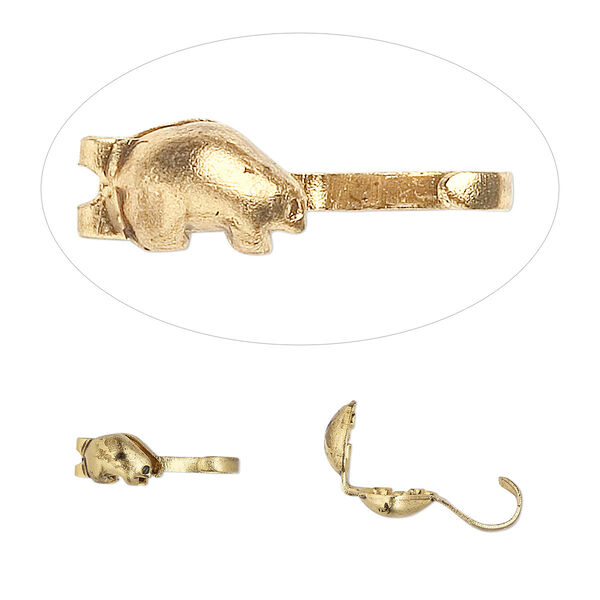 Bead tip, Hot Tips®, antique gold-plated brass, 8x3mm bear. Sold per pkg of 100. image number 0