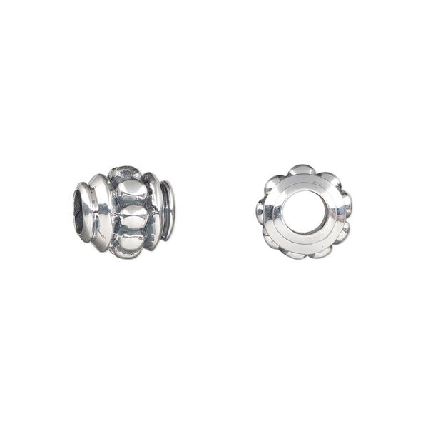 Bead, sterling silver, 9.5mm beaded rondelle. Sold individually. image number 0