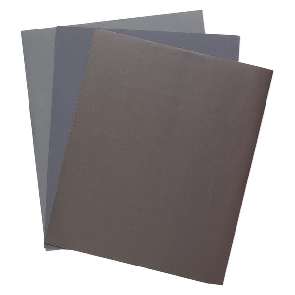 Sandpaper, silicon carbide, grey, 600 / 1200 / 2000 grit, 11x9-inch rectangle. Sold per pkg of 3. image number 0