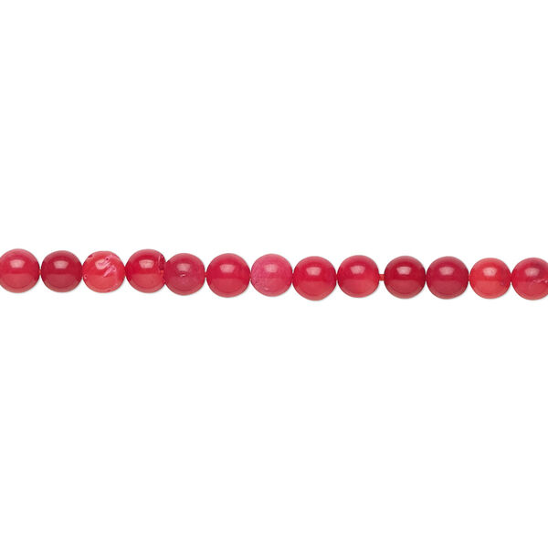 Bead, bamboo coral (dyed), red, 2.5-3mm hand-cut round, B grade, Mohs hardness 3-1/2 to 4. Sold per 15-1/2" to 16" strand. image number 0