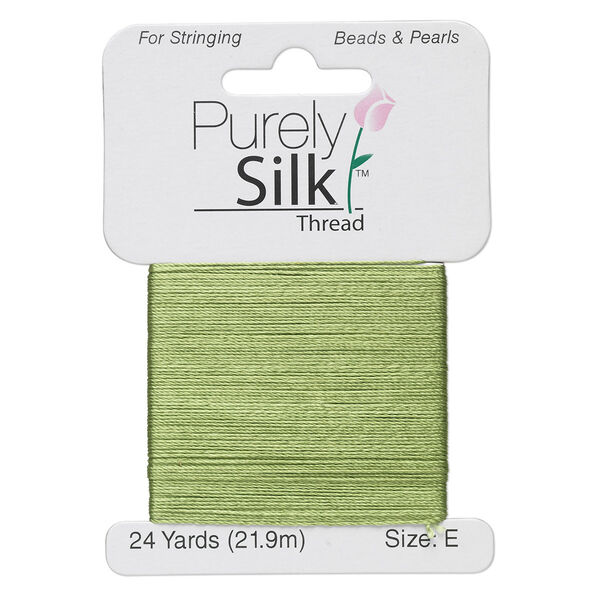 Thread, Purely Silk™, bright green, size E. Sold per 24-yard card. image number 0
