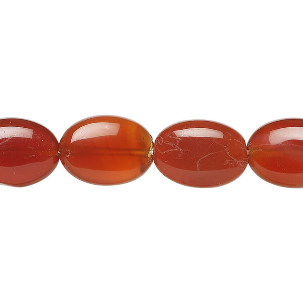 Red agate 1pkg1, puffed oval bead, 15 inch 13x9mm-14x10mm dark image number 0