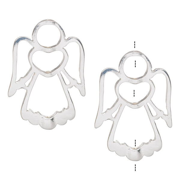Bead frame, silver-finished "pewter" (zinc-based alloy), 31x22mm angel, fits up to 5mm / 6mm / 10mm beads. Sold per pkg of 2. image number 0