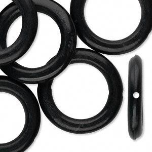 Bead, horn (dyed), black, 25mm hand-cut ring. Sold per pkg of 10.