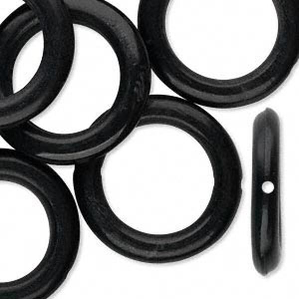 Bead, horn (dyed), black, 25mm hand-cut ring. Sold per pkg of 10. image number 0