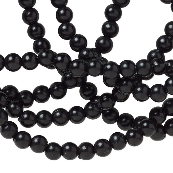 Bead, Lucite®, black, 4mm round. Sold per 34-inch continuous strand. image number 0