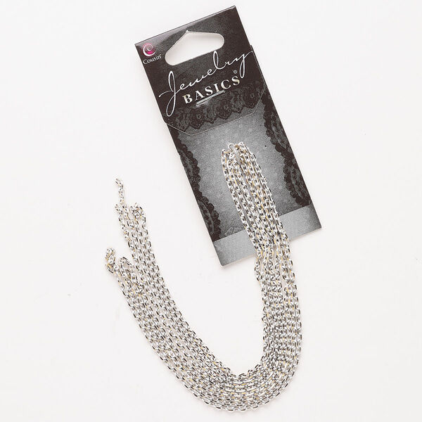 Chain, brass and enamel, pkg/48 inches, 1.9mm oval rolo, gold finish and white. image number 0