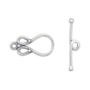 Clasp toggle 1pkg1 sterling silver, 18x10.5mm fancy loop, JBB Findings 1-strand