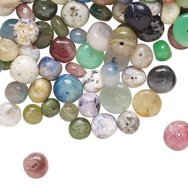 Bead mix, multi-gemstone (natural / dyed / heated), 5x3mm-8x5mm hand-cut rondelle with 0.4-1.4mm hole, Mohs hardness 3 to 7. Sold per 1-ounce pkg, approximately 130-140 beads. image number 0