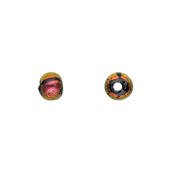 Bead, dichroic glass, black and rust, 8x6mm rondelle. Sold individually. image number 0