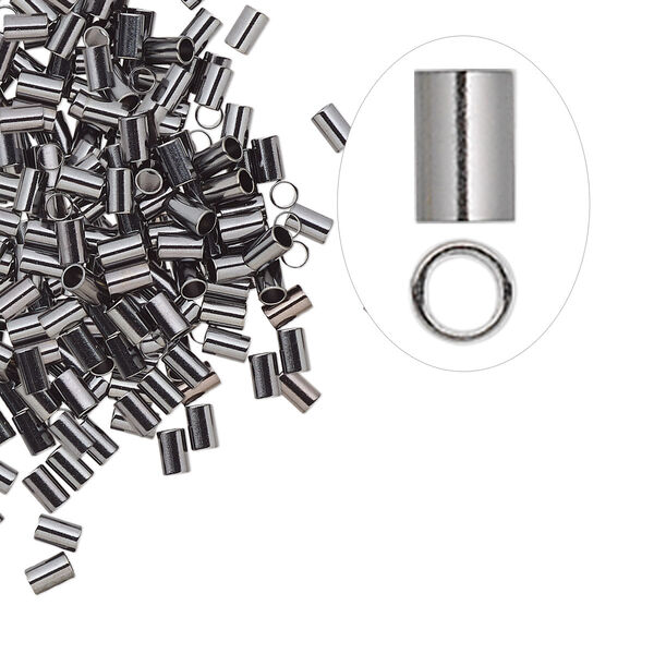 Crimp, gunmetal-plated brass, 3x2mm tube, 1.5mm inside diameter. Sold per pkg of 100. image number 0