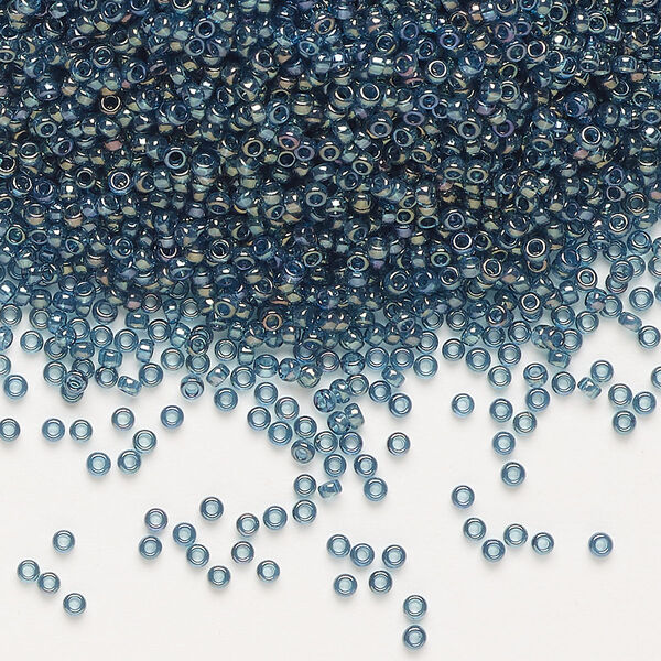 Seed bead, Miyuki, glass, pkg/35g, #15 rocaille, translucent gold luster Montana blue (RR-305). image number 0