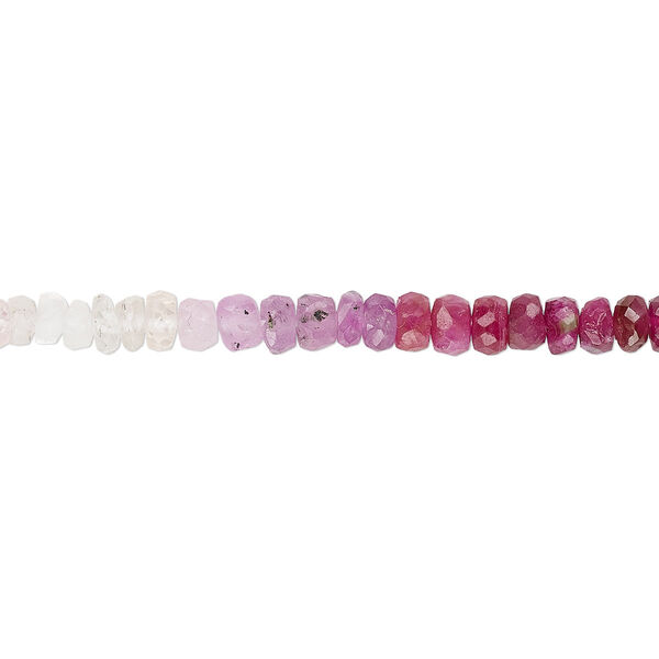 Bead, pink sapphire and white sapphire (heated), shaded, 2x1mm-3mm hand-cut faceted rondelle, C grade, Mohs hardness 9. Sold per 14-inch strand. image number 0