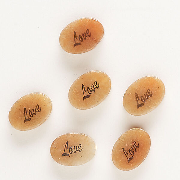 Red aventurine / enamel 1pkg6, double-sided "Love" flat oval bead B grade, 14x10mm image number 0