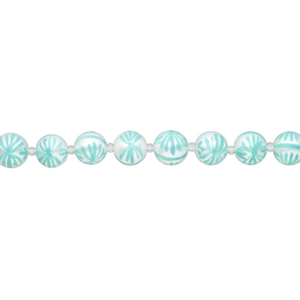 Bead, glass 1pkg8, opaque white and seafoam green, 16mm hand-painted round. image number 1