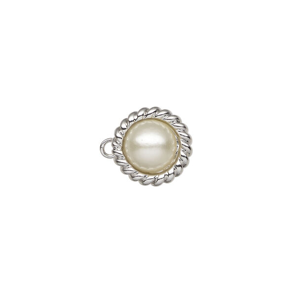 Clasp tab 1pkg1 rhodium-plated pewter (tin alloy), 11.5mm round, acrylic 1-strand image number 1