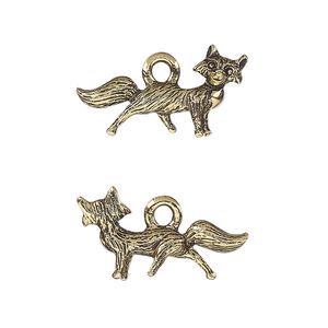 Charm, antique gold-plated pewter (tin-based alloy), 22.5x12.5mm 3D fox. Sold per pkg of 2.
