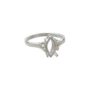Ring, Sure-Set™, sterling silver, smooth band with 12x6mm 4-prong faceted marquise setting, size 7. Sold individually.
