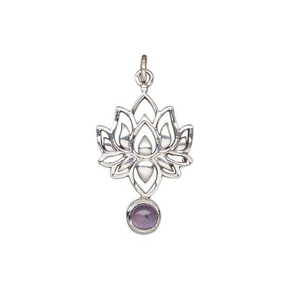 Amethyst / sterling silver 1pkg1, lotus drop natural antiqued 22.5x14.5mm image number 0