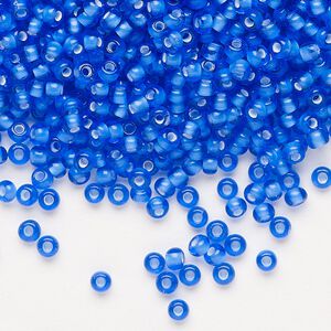 Seed bead, Preciosa Ornela, glass, transparent chalkwhite-lined sapphire, #8 rocaille. Sold per 50-gram pkg.