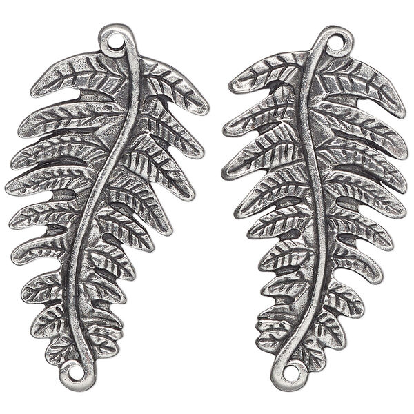 Focal, TierraCast®, pewter (tin-based alloy), 38x20mm 3D fern. Sold per pkg of 10. image number 0