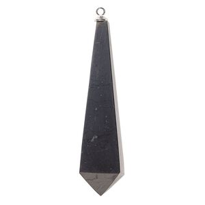 Shungite / brass 1pkg1, silver-finished tapered point focal natural 55x14mm
