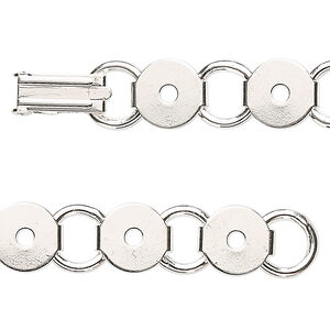 Bracelet component 1pkg1, silver-plated steel, (12) 9.5mm round link settings, 7 inches with fold-over clasp.