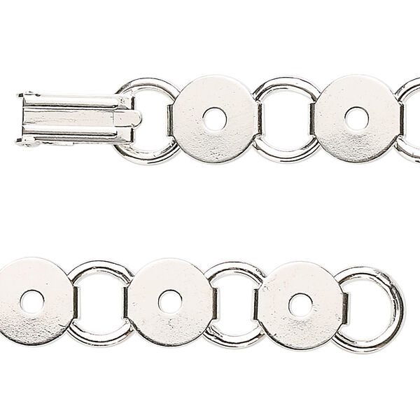 Bracelet component 1pkg1, silver-plated steel, (12) 9.5mm round link settings, 7 inches with fold-over clasp. image number 0