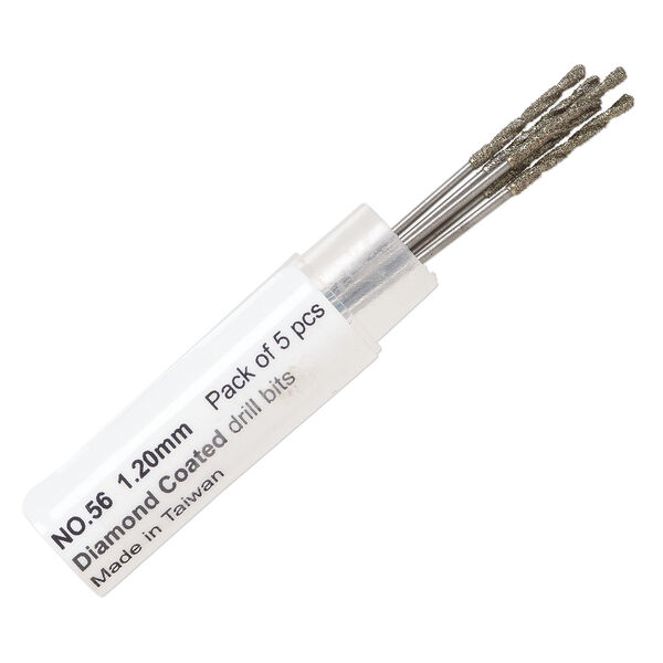 Drill bit, diamond-coated high speed steel, 1-1/4 inches with 1.2mm twisted bit and 0.89mm shank. Sold per pkg of 5. image number 0