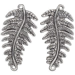 Focal, TierraCast®, pewter (tin-based alloy), 38x20mm 3D fern. Sold individually.