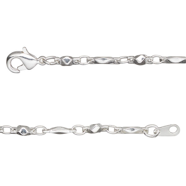 Chain, silver-plated brass, 3mm bar and link, 20 inches with lobster claw clasp. Sold individually. image number 0