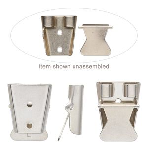 Bolo slide, nickel, 26x20mm lever-action, for use with leather cord. Sold per pkg of 10-2-piece sets.