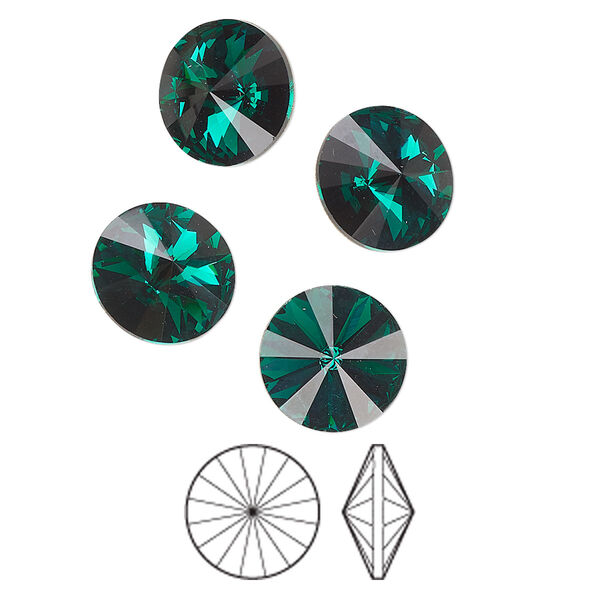 Chaton 8pk emerald foil back, Preciosa MAXIMA Czech crystal rhinestone 10.54-10.91mm rivoli SS47 image number 0