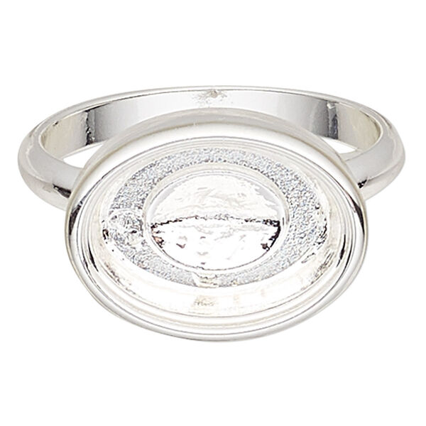 Ring, Almost Instant Jewelry®, silver-plated "pewter" (zinc-based alloy), 16x12mm oval with 14x10mm oval setting, size 8. Sold individually. image number 0