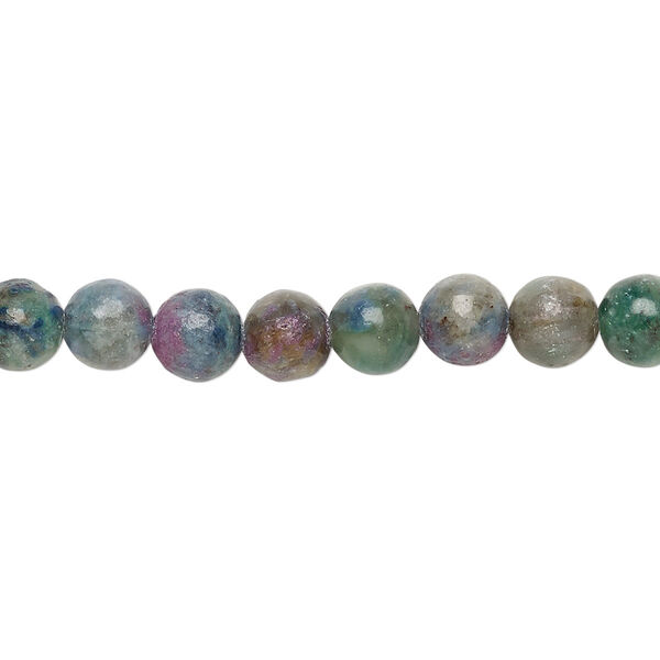 Bead, ruby in kyanite (stabilized), 6mm round, B grade, Mohs hardness 9 and 4. Sold per 8-inch strand, approximately 35 beads. image number 0
