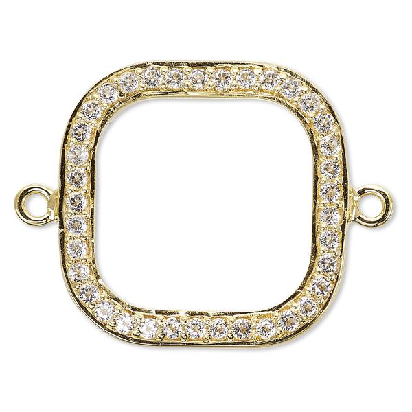 Link, white topaz (natural) and gold-finished sterling silver, 20x20mm single-sided open square. Sold individually. image number 0