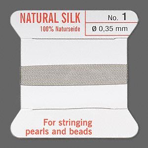 Thread, Griffin, silk, grey, size #1. Sold per 2-meter card (approximately 78 inches).