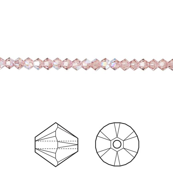 Bead 144pk light rose shimmer, Crystal Passions® 3mm bicone 5328 image number 0