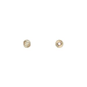 Bead, 14Kt gold-filled, 4mm twisted corrugated round. Sold per pkg of 2.