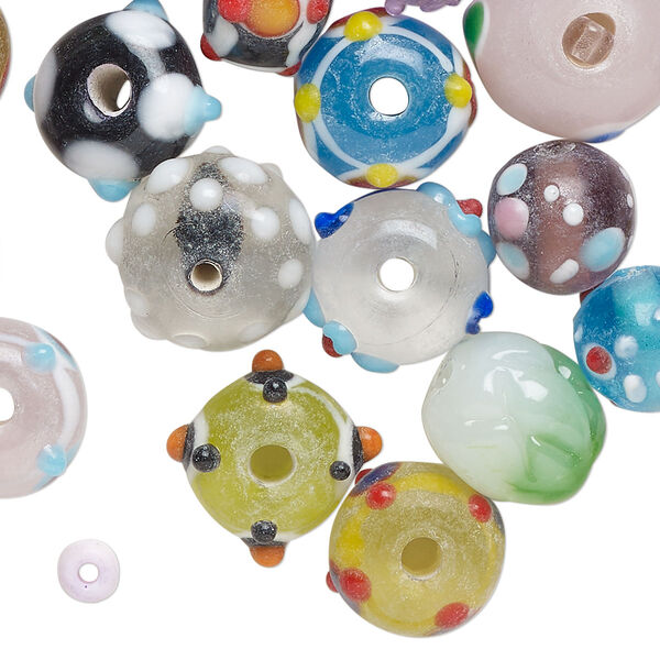 Bead mix, lampworked glass, opaque and translucent mixed colors, 9x6mm-15x11mm bumpy mixed shapes. Sold per 4-ounce pkg, approximately 50 beads. image number 0