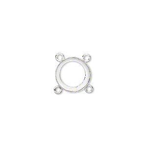 Link, fine silver, 11mm round with open back and 10mm round setting, 4 loops. Sold per pkg of 2.