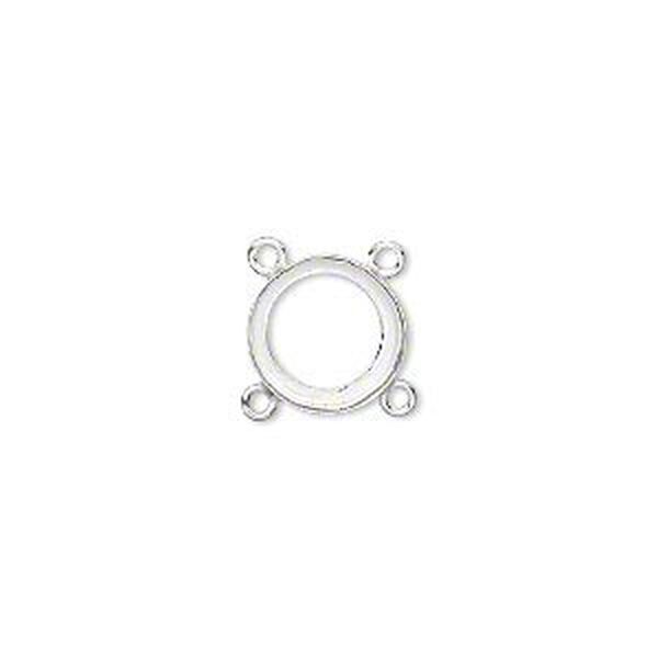 Link, fine silver, 11mm round with open back and 10mm round setting, 4 loops. Sold per pkg of 2. image number 0