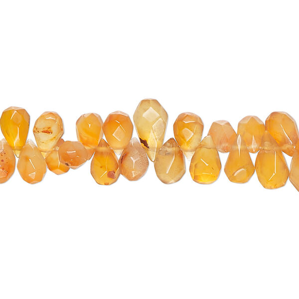 Bead, carnelian (dyed / heated), 7x4mm-9x5mm hand-cut top-drilled faceted teardrop, C+ grade, Mohs hardness 6-1/2 to 7. Sold per 14-inch strand, approximately 150 beads. image number 0