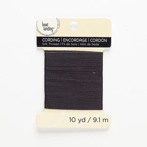 Thread, silk, black, 0.35mm. Sold per 10-yard card.